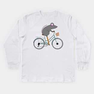 Mouse on a bike Kids Long Sleeve T-Shirt